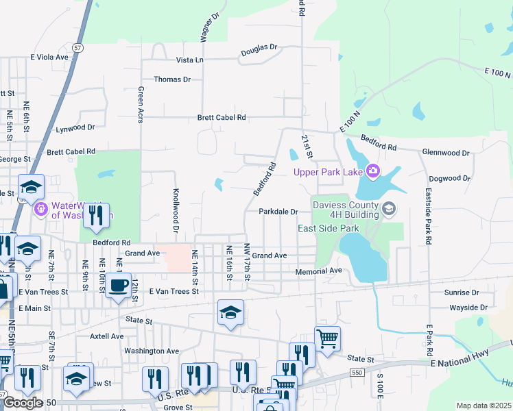 map of restaurants, bars, coffee shops, grocery stores, and more near 1720 Bedford Road in Washington