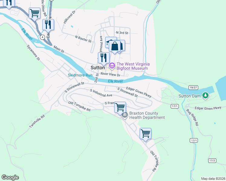map of restaurants, bars, coffee shops, grocery stores, and more near 371-387 Stonewall St in Sutton