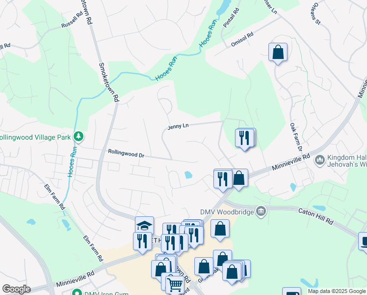 map of restaurants, bars, coffee shops, grocery stores, and more near 13504 Litza Way in Woodbridge