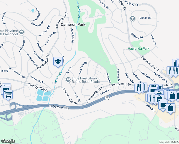 map of restaurants, bars, coffee shops, grocery stores, and more near 3228 Heights Drive in Cameron Park