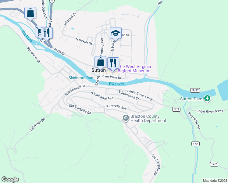 map of restaurants, bars, coffee shops, grocery stores, and more near 371-387 Stonewall St in Sutton