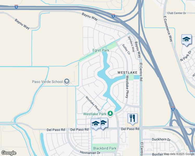 map of restaurants, bars, coffee shops, grocery stores, and more near 710 Hawkcrest Circle in Sacramento