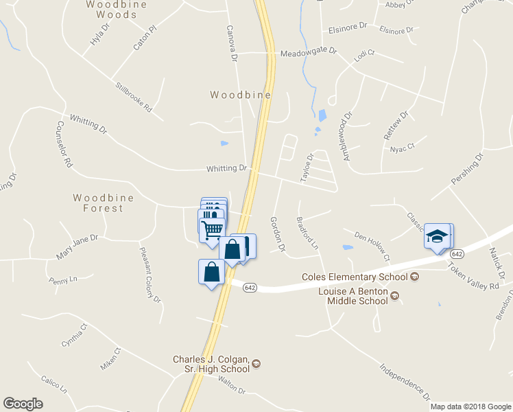 map of restaurants, bars, coffee shops, grocery stores, and more near 13505 Dumfries Road in Manassas