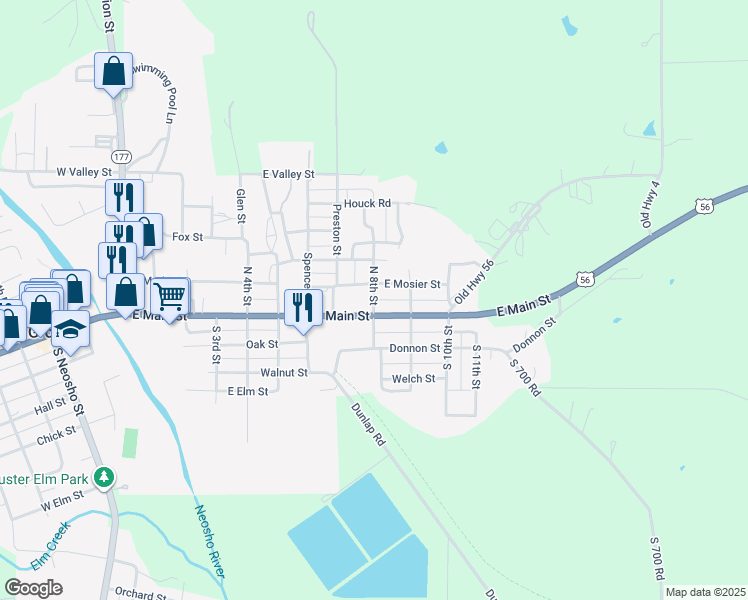 map of restaurants, bars, coffee shops, grocery stores, and more near 56 North 8th Street in Council Grove