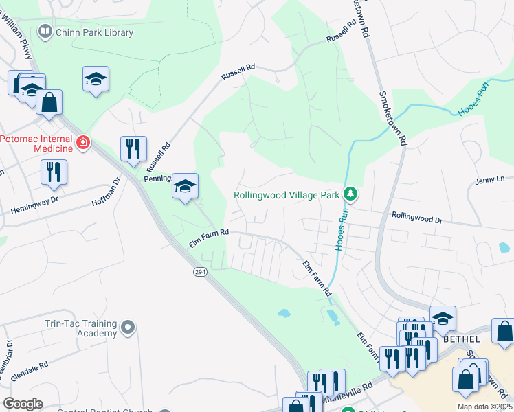 map of restaurants, bars, coffee shops, grocery stores, and more near 13401 Vista Forest Drive in Woodbridge