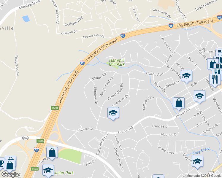 map of restaurants, bars, coffee shops, grocery stores, and more near 1809 Irene Court in Woodbridge