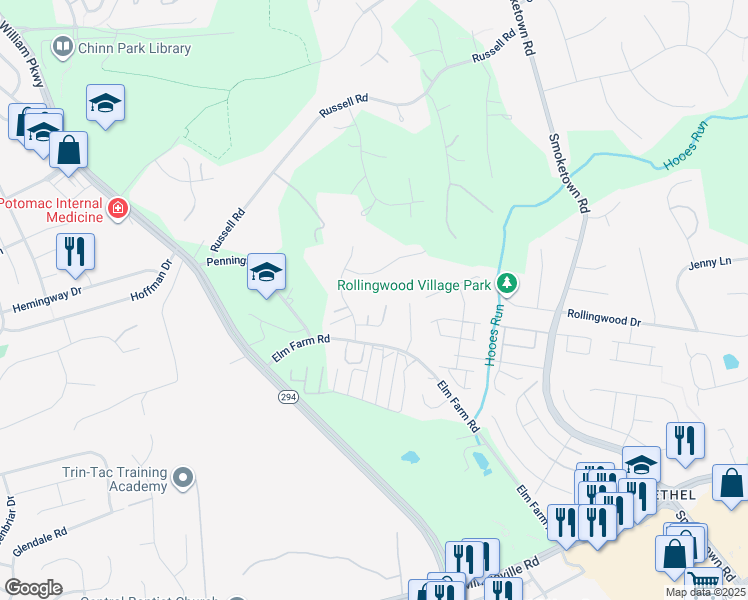 map of restaurants, bars, coffee shops, grocery stores, and more near 13401 Vista Forest Drive in Woodbridge