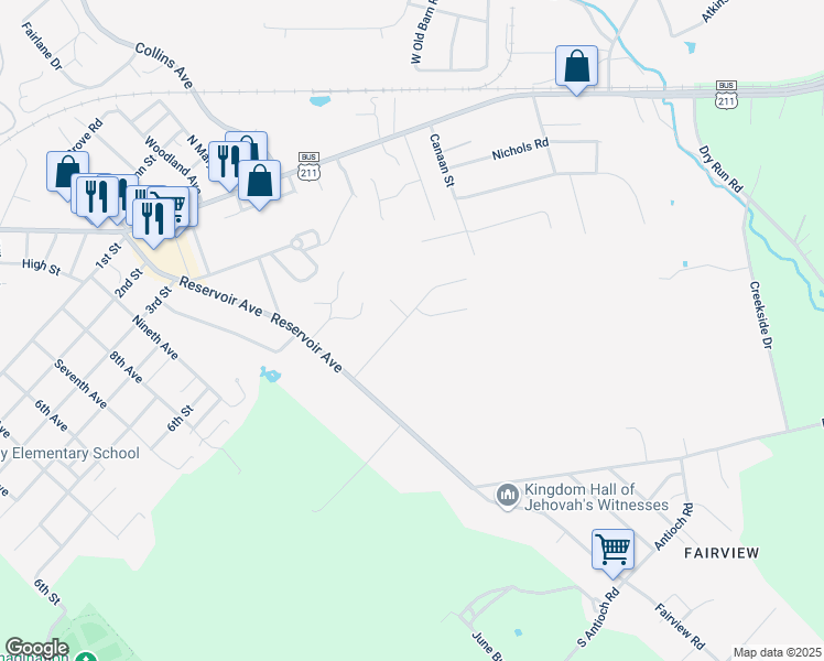 map of restaurants, bars, coffee shops, grocery stores, and more near 14 Meadow Lane in Luray