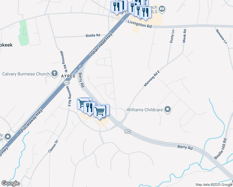 map of restaurants, bars, coffee shops, grocery stores, and more near 16600 Tortola Drive in Accokeek