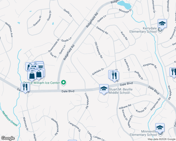 map of restaurants, bars, coffee shops, grocery stores, and more near 13473 Keytone Road in Woodbridge