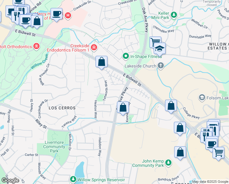 map of restaurants, bars, coffee shops, grocery stores, and more near 108 Northolt Court in Folsom