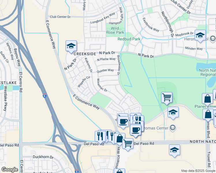 map of restaurants, bars, coffee shops, grocery stores, and more near 2938 Ottumwa Drive in Sacramento