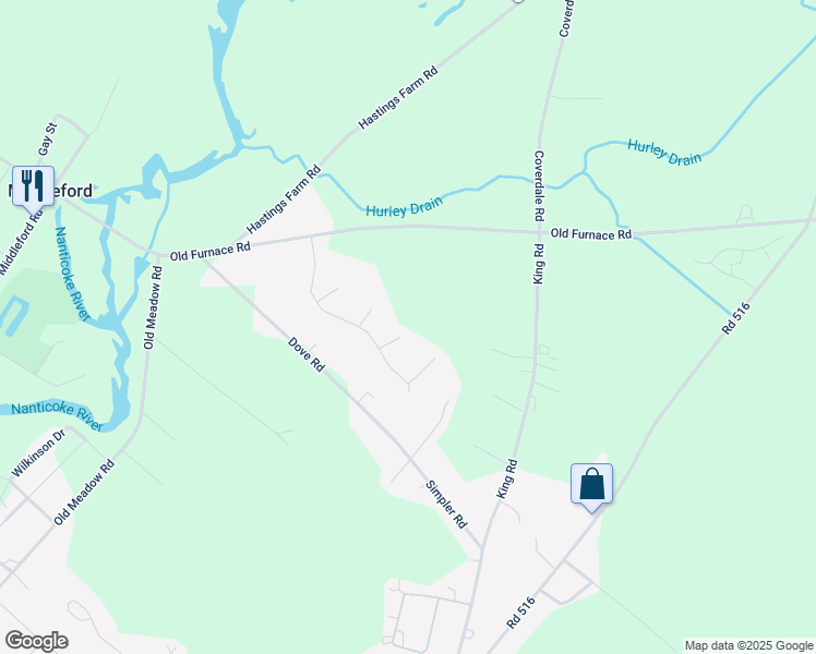 map of restaurants, bars, coffee shops, grocery stores, and more near 11507 Ashwood Way in Seaford