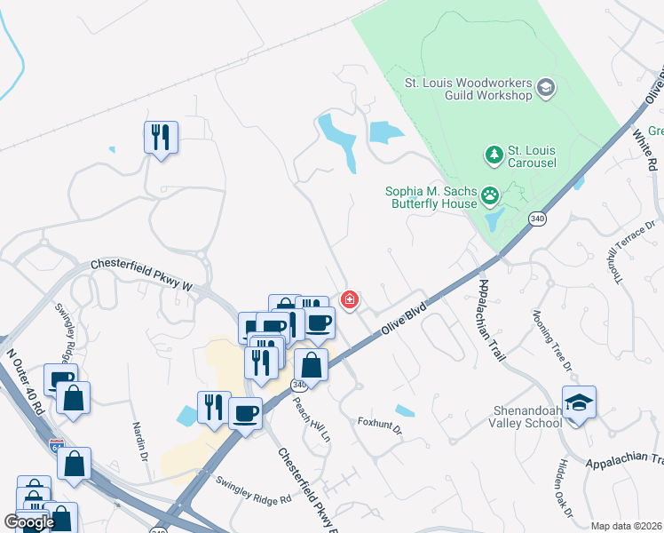 map of restaurants, bars, coffee shops, grocery stores, and more near 859 Wellesley Terrace Lane in Chesterfield