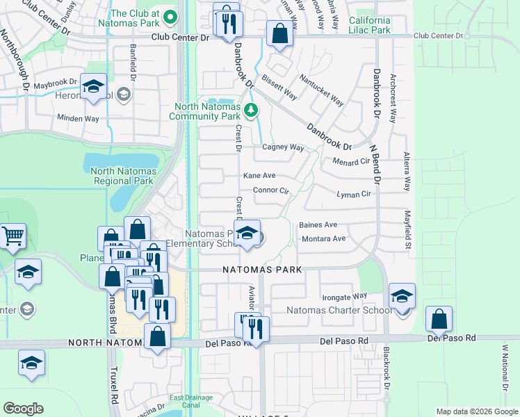 map of restaurants, bars, coffee shops, grocery stores, and more near 1947 Delafield Way in Sacramento