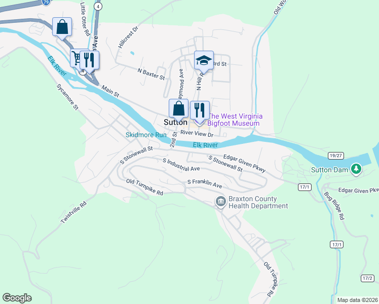 map of restaurants, bars, coffee shops, grocery stores, and more near 387 Stonewall St in Sutton