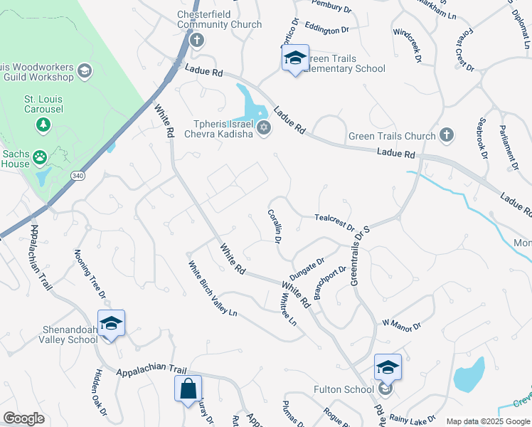 map of restaurants, bars, coffee shops, grocery stores, and more near 14460 Corallin Drive in Chesterfield