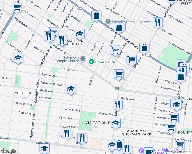 map of restaurants, bars, coffee shops, grocery stores, and more near 5446 State Highway D in St. Louis