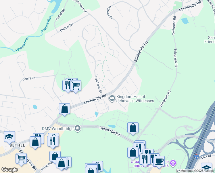 map of restaurants, bars, coffee shops, grocery stores, and more near 2789 Maple Ridge Drive in Woodbridge