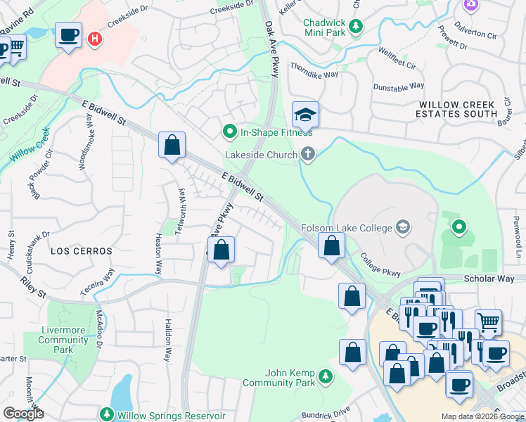 map of restaurants, bars, coffee shops, grocery stores, and more near 651 Blanefield Court in Folsom