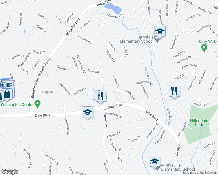 map of restaurants, bars, coffee shops, grocery stores, and more near 13330 Kirkdale Court in Woodbridge