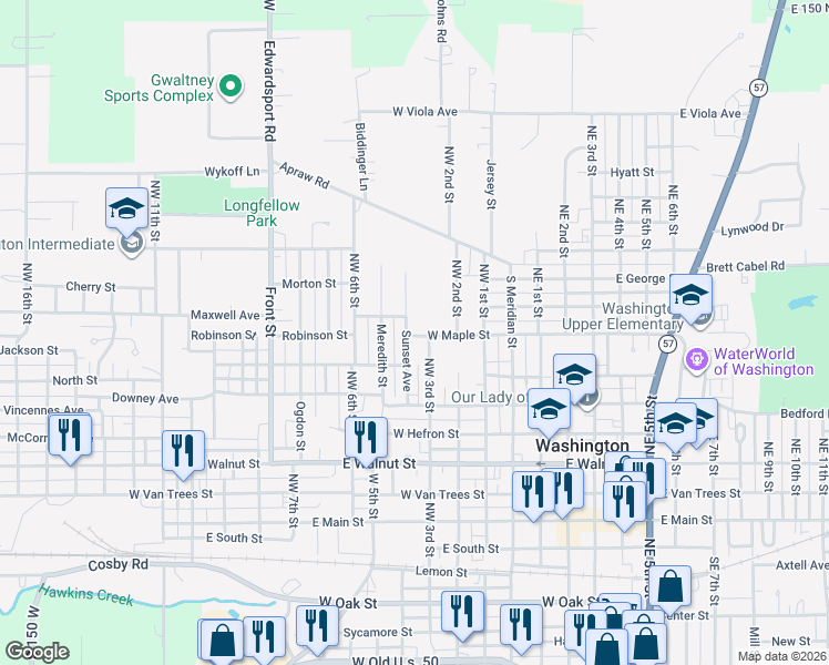 map of restaurants, bars, coffee shops, grocery stores, and more near 507-513 Sunset Avenue in Washington