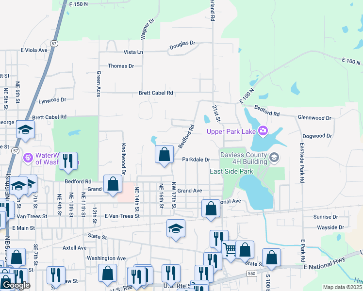 map of restaurants, bars, coffee shops, grocery stores, and more near 1720 Bedford Road in Washington