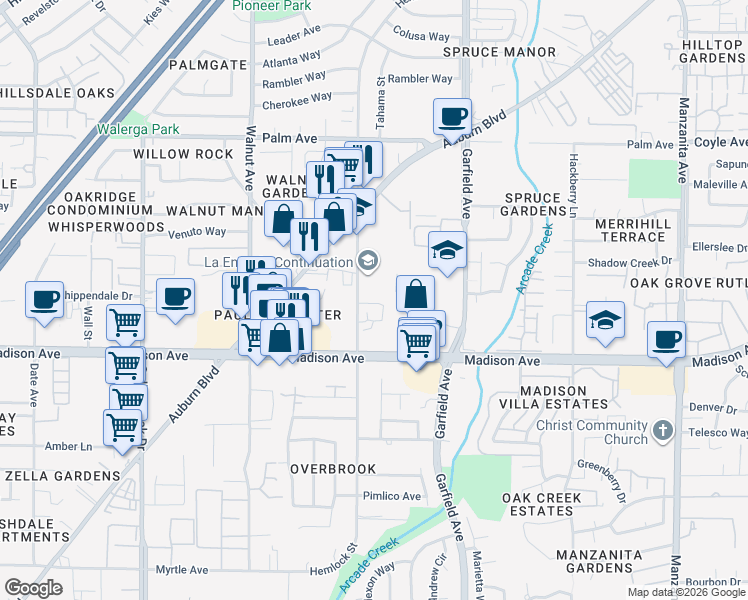 map of restaurants, bars, coffee shops, grocery stores, and more near in Sacramento