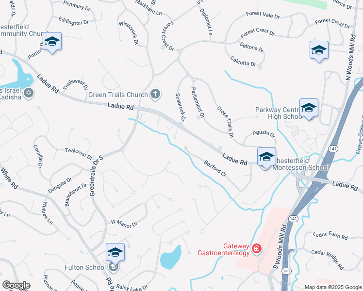 map of restaurants, bars, coffee shops, grocery stores, and more near 14070 Boxford Court in Chesterfield