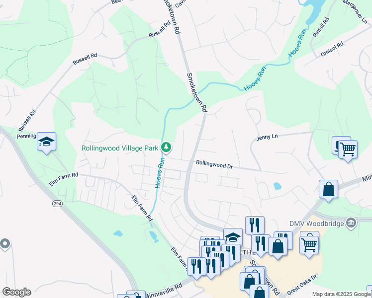 map of restaurants, bars, coffee shops, grocery stores, and more near 13337 Pocomoke Court in Woodbridge