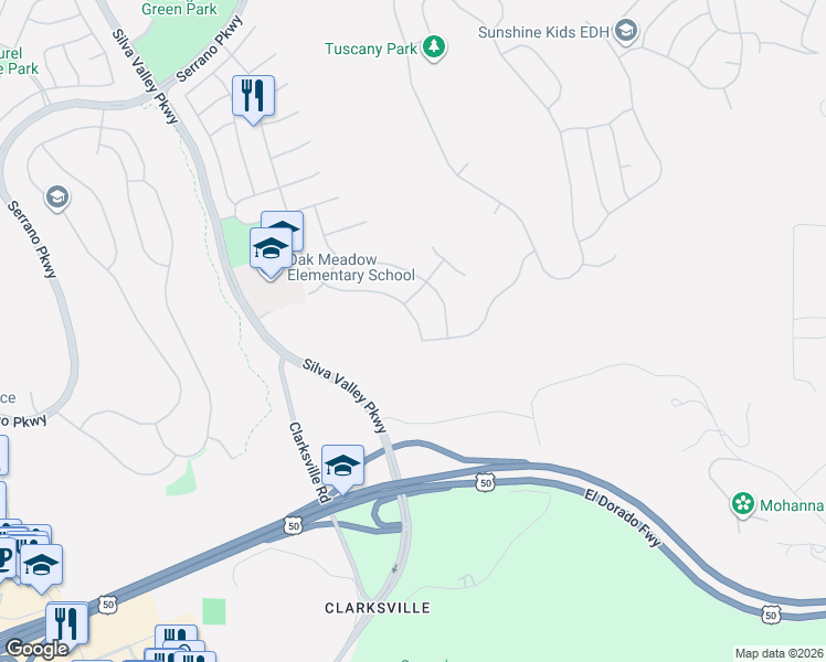 map of restaurants, bars, coffee shops, grocery stores, and more near 4938 Village Green Drive in El Dorado Hills