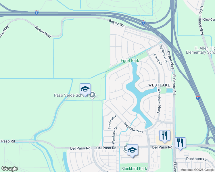map of restaurants, bars, coffee shops, grocery stores, and more near 341 Hawkcrest Circle in Sacramento