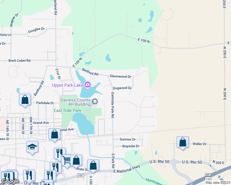 map of restaurants, bars, coffee shops, grocery stores, and more near 200-298 Eastside Park Road in Washington