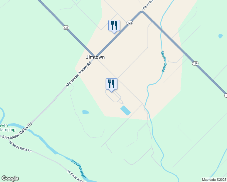 map of restaurants, bars, coffee shops, grocery stores, and more near 7111 Highway 128 in Healdsburg