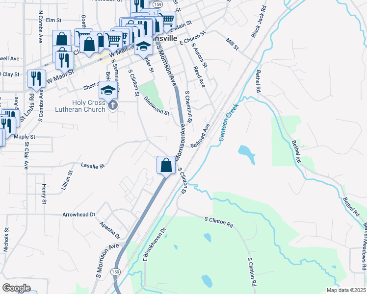 map of restaurants, bars, coffee shops, grocery stores, and more near 800 South Morrison Avenue in Collinsville