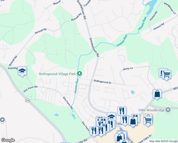 map of restaurants, bars, coffee shops, grocery stores, and more near 13333 Pocomoke Court in Woodbridge