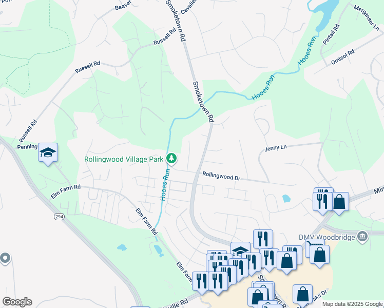 map of restaurants, bars, coffee shops, grocery stores, and more near 13333 Pocomoke Court in Woodbridge