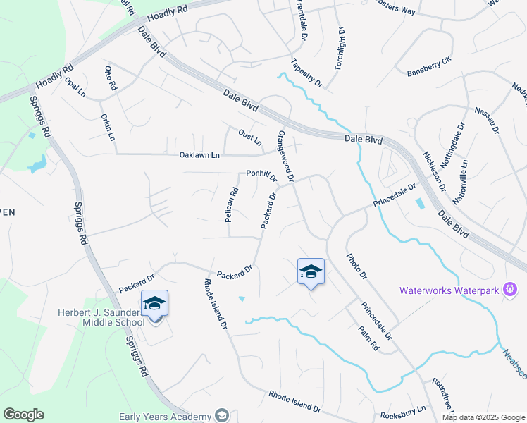 map of restaurants, bars, coffee shops, grocery stores, and more near 13353 Packard Drive in Woodbridge