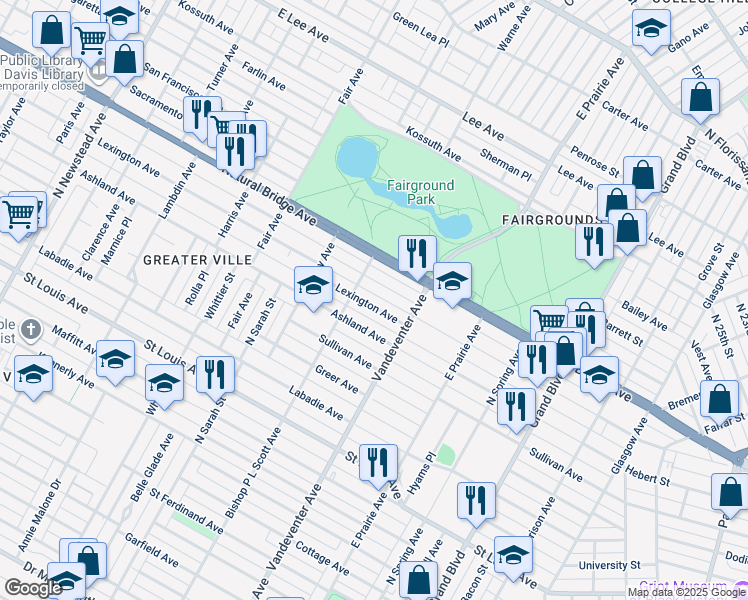 map of restaurants, bars, coffee shops, grocery stores, and more near 3932 Lexington Avenue in St. Louis
