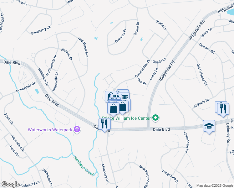 map of restaurants, bars, coffee shops, grocery stores, and more near 5317 Qualey Place in Woodbridge