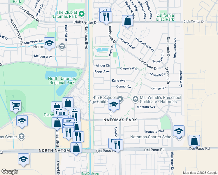 map of restaurants, bars, coffee shops, grocery stores, and more near 4969 Crest Drive in Sacramento