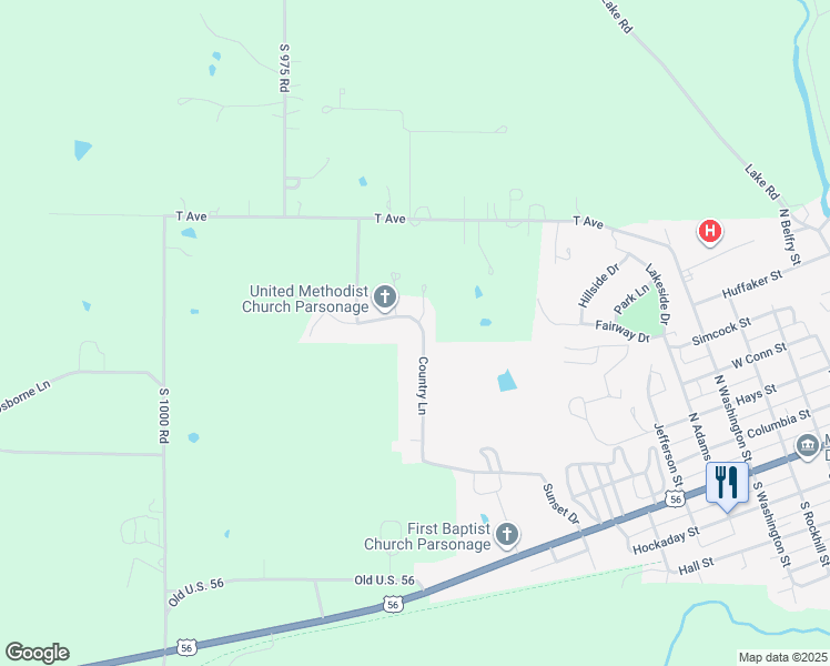 map of restaurants, bars, coffee shops, grocery stores, and more near 620 Pondway in Council Grove