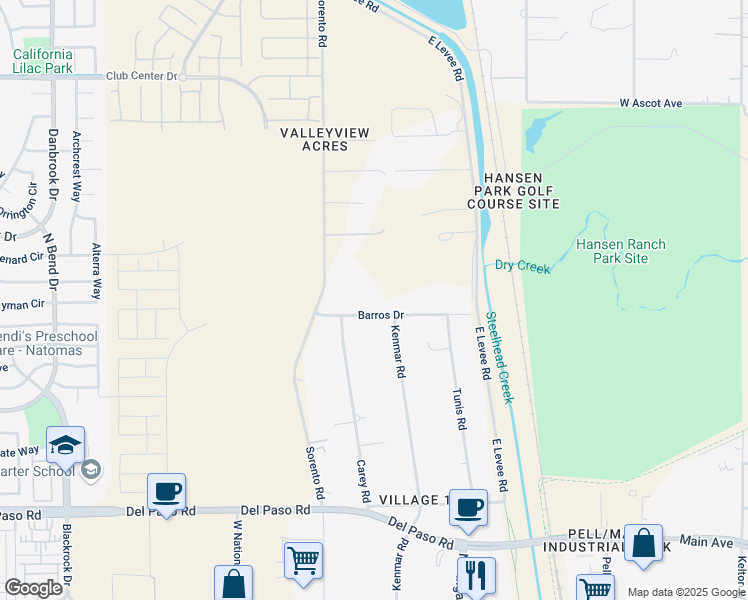 map of restaurants, bars, coffee shops, grocery stores, and more near 5310 Sorento Road in Sacramento