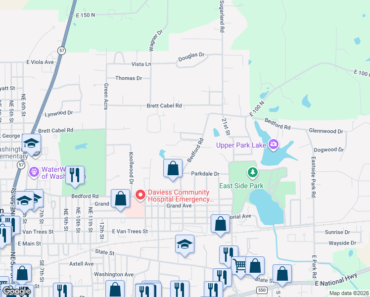 map of restaurants, bars, coffee shops, grocery stores, and more near 9 Terrace Park Drive in Washington