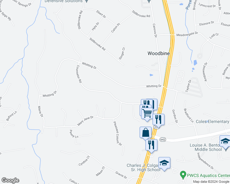 map of restaurants, bars, coffee shops, grocery stores, and more near 8064 Counselor Road in Manassas