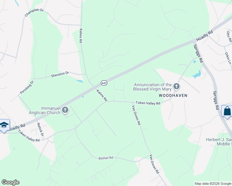 map of restaurants, bars, coffee shops, grocery stores, and more near 6916 Token Valley Road in Manassas