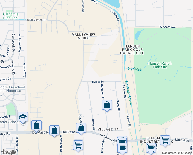 map of restaurants, bars, coffee shops, grocery stores, and more near 5310 Sorento Road in Sacramento