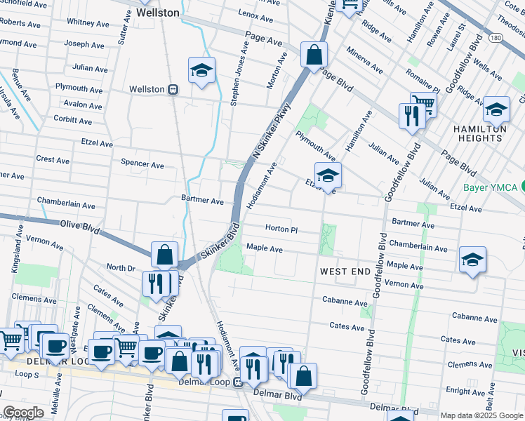 map of restaurants, bars, coffee shops, grocery stores, and more near 6037 Bartmer Avenue in St. Louis