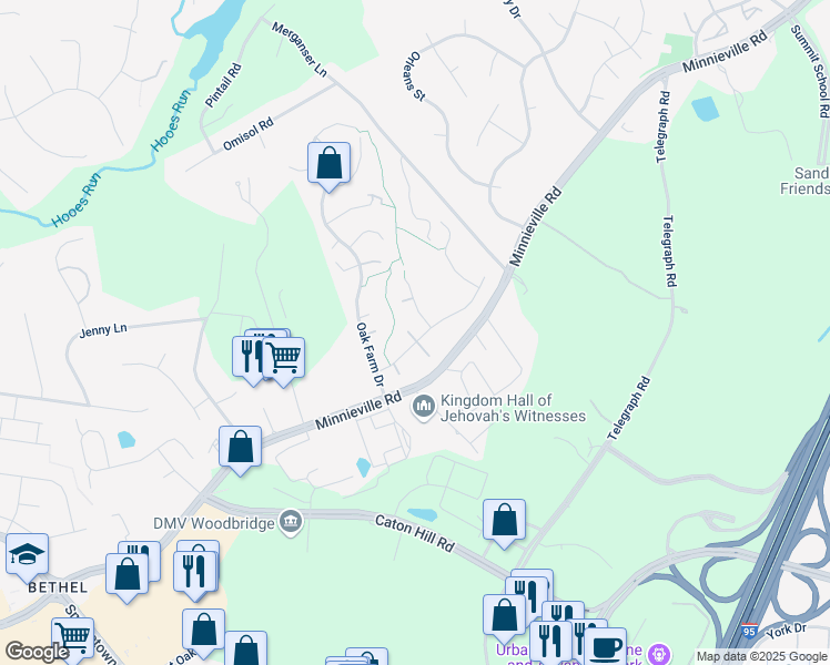 map of restaurants, bars, coffee shops, grocery stores, and more near 2784 Maple Ridge Drive in Woodbridge