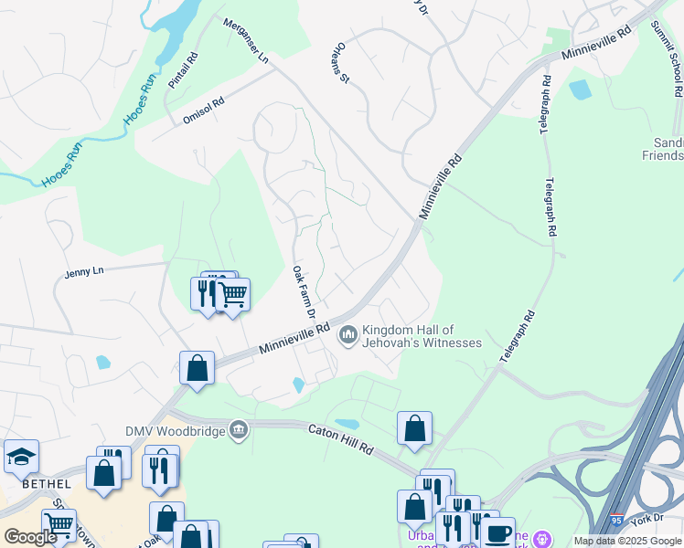 map of restaurants, bars, coffee shops, grocery stores, and more near 2784 Maple Ridge Drive in Woodbridge